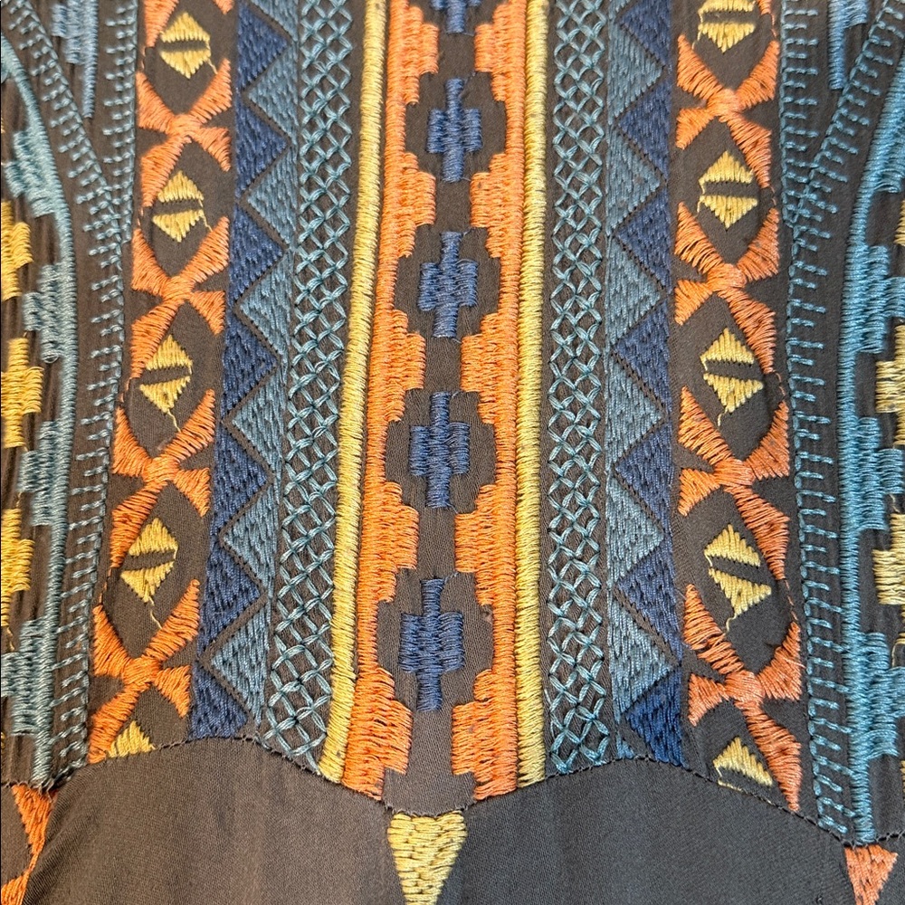 Johnny Was Gray Maxi Dress with Orange, Yellow & Light Blue Embroidery - Picture 7 of 7